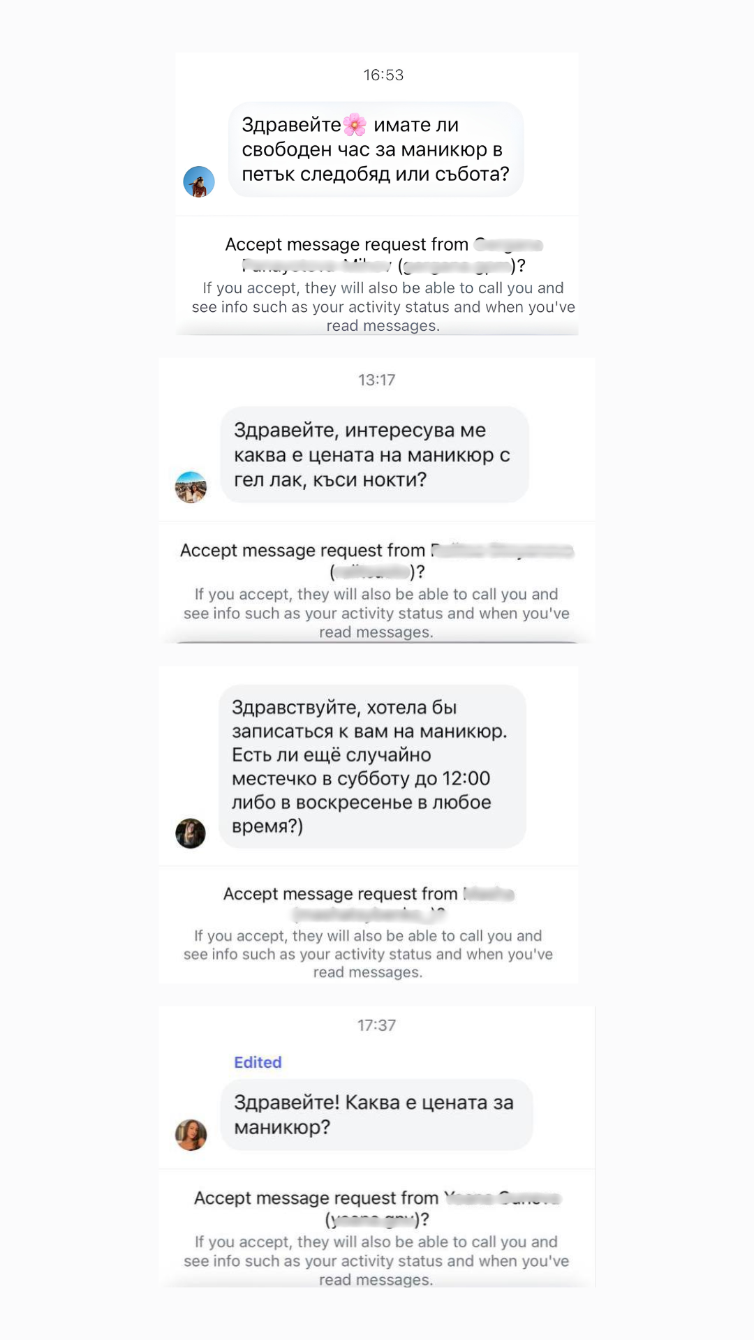 Incoming booking requests via Instagram DMs