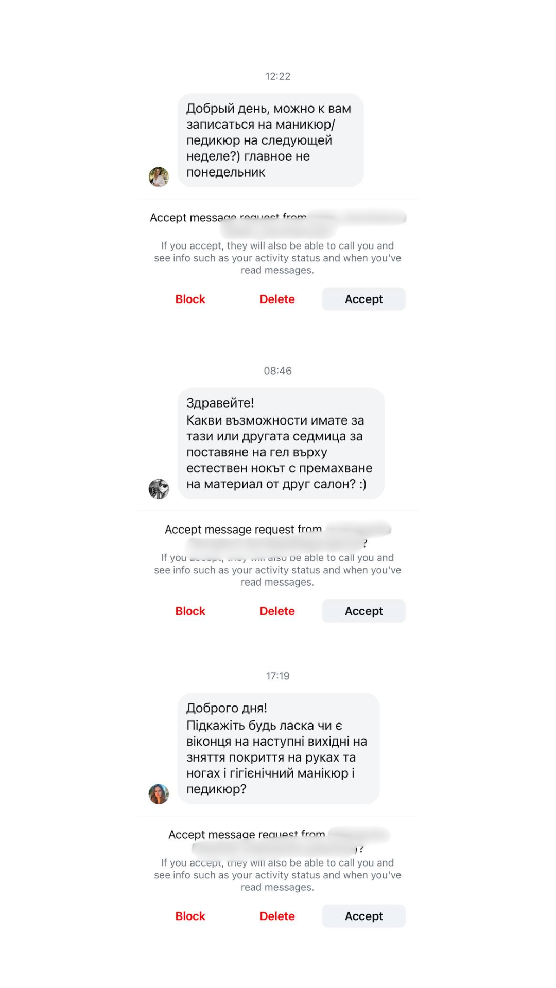 Incoming booking requests via Instagram DMs